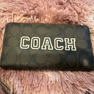 Long Zip Around Wallet In Signature Canvas With Varsity Motif